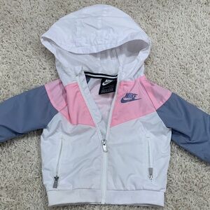 Nike White and Pink Hooded Jacket